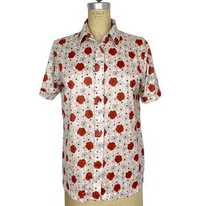 Vintage 1970s Sears rust & brown floral poppy print blouse  - size M/L